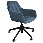 Стул с мягкой синей обивкой из велюра и подъемно-поворотным механизмом на черных колесиках Harper Blue варинант исполнения - 1 | Loft Concept в Ижевске