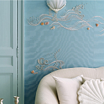 Обои с вышивкой ручной работы Amami Waves Moonbeam colourway on silk moire варинант исполнения - 2 | Loft Concept в Ижевске