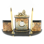 Настольный письменный набор из камня офиокальцит и бронзы с декором в виде льва Successful Leader варинант исполнения - 1 | Loft Concept в Ижевске