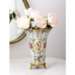 Ваза голубого цвета из фарфора с цветочным рисунком и бронзовой стрекозой Blue Garden варинант исполнения - 4 | Loft Concept в Ижевске