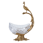 Чаша из прозрачного стекла на бронзовой подставке в виде павлина с рельефным хвостом Eden Garden варинант исполнения - 1 | Loft Concept в Ижевске