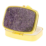 Таблетница карманная прямоугольная с 2-мя отделениями с зеркалом и накладкой из натурального камня Флюорит Gold Stone Pillboxes варинант исполнения - 2 | Loft Concept в Ижевске