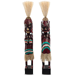 Комплект из 2-х деревянных статуэток Asmat Straw Headdress Statuettes Red Turquoise Tattoo варинант исполнения - 5 | Loft Concept в Ижевске