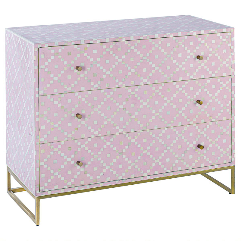 Комод инкрустация костью Pink Indian Bone Inlay 3 drawer Розовый Розовый в Ижевске | Loft Concept 