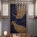 Обои ручная роспись в стиле Арт-деко Whistler Peacocks Colourway SC-100 on Empire Blue dyed silk варинант исполнения - 1 | Loft Concept в Ижевске