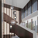 Люстра каскадная с 5-ю круглыми стеклянными плафонами дымчатого цвета и черными деталями Orbit Serenade варинант исполнения - 5 | Loft Concept в Ижевске