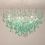 Люстра серебрянная с зелеными стеклянными подвесками в форме капель FAIRYTREE Light варинант исполнения - 1 | Loft Concept в Ижевске