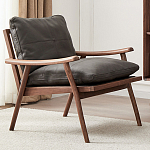 Кресло c каркасом из массива дерева и мягкой кожаной обивкой Walnut Armchair варинант исполнения - 1 | Loft Concept в Ижевске