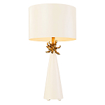 Настольная лампа с декоративным элементом золотого цвета и цилиндрическим абажуром из папье-маше светлого оттенка Flambeau варинант исполнения - 1 | Loft Concept в Ижевске