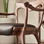 Стул деревянный с мягким сиденьем из коричневой натуральной кожи Moon Walnut Furniture варинант исполнения - 4 | Loft Concept в Ижевске