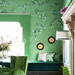 Обои ручная роспись Silk Tree Colourway SC-92 on Emerald Green dyed silk варинант исполнения - 2 | Loft Concept в Ижевске