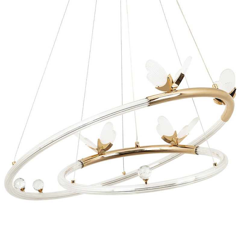 Кольцевая люстра с декором в виде бабочек Glass Butterflies Two Rings Chandelier Глянцевое золото Прозрачный Кольцевая люстра с декором в виде бабочек Glass Butterflies Two Rings Chandelier Глянцевое золото Прозрачный в Ижевске | Loft Concept