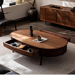 Кофейный стол овальный из дерева с 2-мя ящиками Coffee Walnut Table варинант исполнения - 2 | Loft Concept в Ижевске