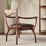 Стул деревянный с мягким сиденьем из коричневой натуральной кожи Moon Walnut Furniture варинант исполнения - 2 | Loft Concept в Ижевске