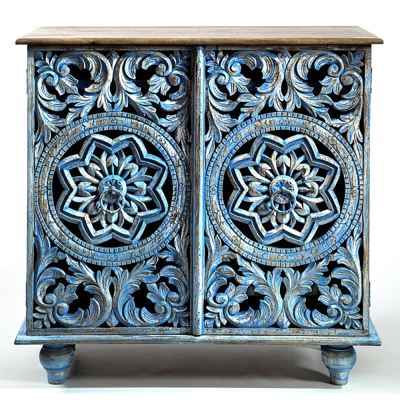 Комод с резным фасадом Blue Carved Chest of Drawers Голубой в Ижевске | Loft Concept 