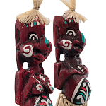 Комплект из 2-х деревянных статуэток Asmat Straw Headdress Statuettes Red Turquoise варинант исполнения - 3 | Loft Concept в Ижевске