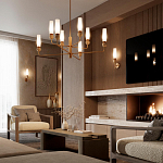 Люстра на штанге с 8-ю цилиндрическими матовыми плафонами и шарами из камня Orb Essence варинант исполнения - 9 | Loft Concept в Ижевске