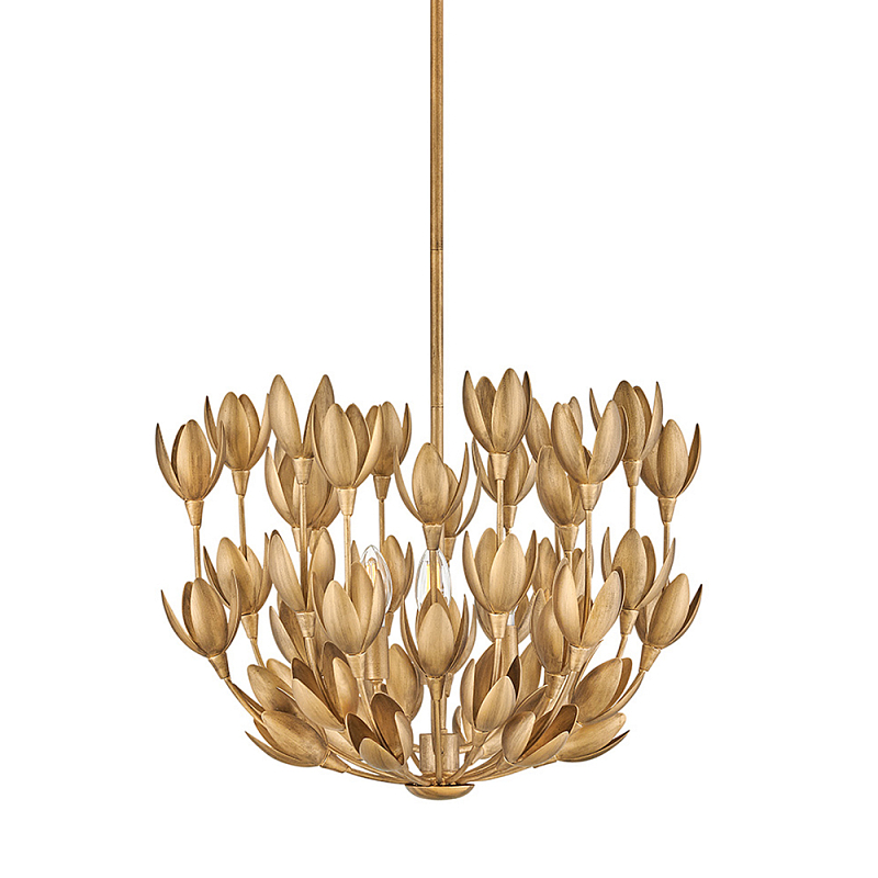 Люстра золотого цвета из множества металлических лепестков в форме тюльпанов Hinkley Золотой в Ижевске | Loft Concept 