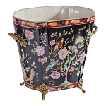 Кашпо из фарфора черная с цветочной росписью и бронзовой стрекозой Spring Garden варинант исполнения - 3 | Loft Concept в Ижевске