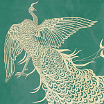 Обои ручная роспись в стиле Арт-деко Whistler Peacocks Original colourway on green painted silk варинант исполнения - 2 | Loft Concept в Ижевске