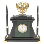 Часы настольные с Гербом России и 2-мя шариковыми ручками в комплекте Stone Clock варинант исполнения - 1 | Loft Concept в Ижевске