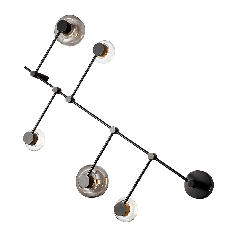 Бра с 5-ю плафонами разного диаметра и цвета Polyhedron Дымчатый (Smoke) Прозрачный Черный в Ижевске | Loft Concept 