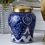Ваза с насыщенным синим орнаментом и золотой крышкой Blue & White Ornament  варинант исполнения - 2 | Loft Concept в Ижевске