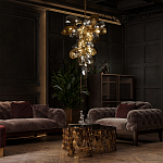 Люстра подвесная вытянутой формы с плафонами из стекла и металла с двумя вертикальными подвесками Gilded Mirage  варинант исполнения - 9 | Loft Concept в Ижевске