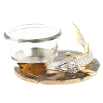 Икорница с декором "Стерлядка" с гравировкой на подставке из натурального камня Агат Decorative Cavair Dishes варинант исполнения - 1 | Loft Concept в Ижевске