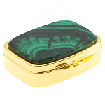 Таблетница карманная прямоугольная с 2-мя отделениями с зеркалом и накладкой из натурального камня Малахит Gold Stone Pillboxes варинант исполнения - 1 | Loft Concept в Ижевске