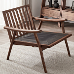 Кресло c каркасом из массива дерева и мягкой кожаной обивкой Walnut Armchair варинант исполнения - 8 | Loft Concept в Ижевске