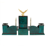 Настольный письменный набор из змеевика тёмно-зелёного цвета с декором в виде орла Successful Leader варинант исполнения - 6 | Loft Concept в Ижевске