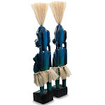 Комплект из 2-х деревянных статуэток Asmat Straw Headdress Statuettes Blue варинант исполнения - 4 | Loft Concept в Ижевске
