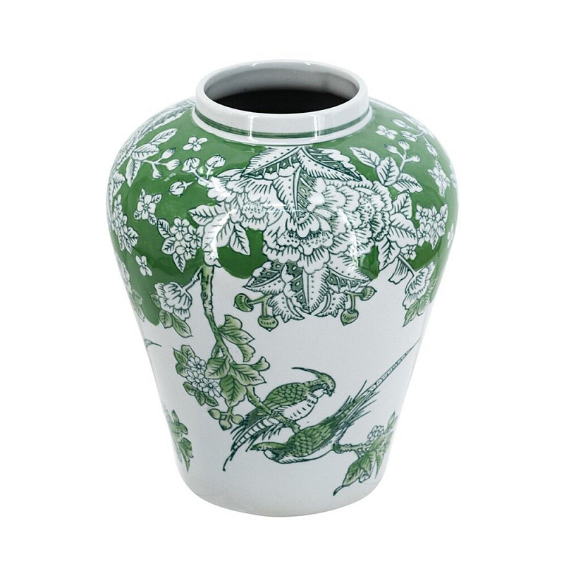 Ваза с зелеными цветочными и птичьими мотивами Vase Inspired by Nature Зеленый Белый в Ижевске | Loft Concept 