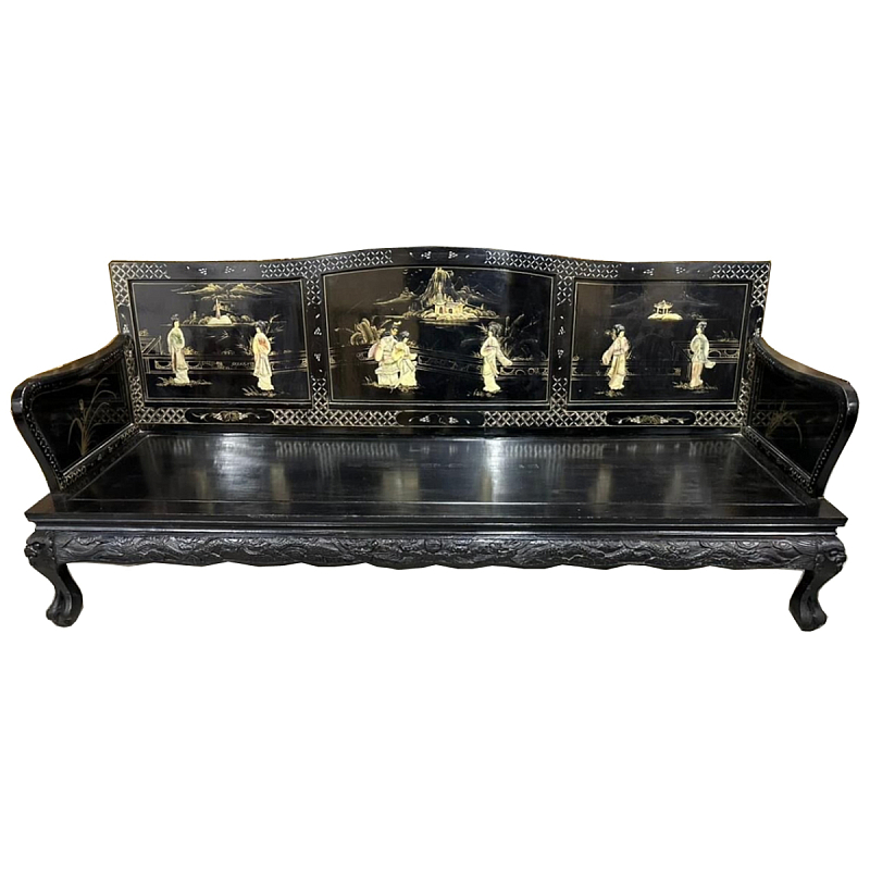 Большая Скамья Шинуазри Large Chinoiserie Bench Chinese Park Черный матовый Золотой Бежевый в Ижевске | Loft Concept 