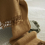 Плед из шерсти цвета охры с бахарамой Waffle Comfort варинант исполнения - 6 | Loft Concept в Ижевске