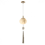 Подвесной светильник с шарообразным плафоном из белого стекла с подвеской из камня и кисточкой Agatelle варинант исполнения - 3 | Loft Concept в Ижевске