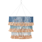 Люстра трехъярусная с декором из круглых деревянных бусин с кисточками Blue Wooden Beads Chandelier варинант исполнения - 1 | Loft Concept в Ижевске