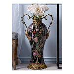 Ваза из фарфора черная с цветочной росписью и бронзовыми элементами Spring Garden варинант исполнения - 3 | Loft Concept в Ижевске