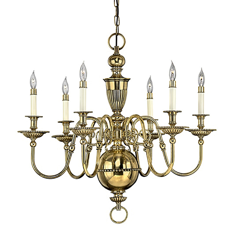 Люстра цвета латунь с 6-ю лампами в форме свечей в классическом стиле Hinkley Латунь Кремовый в Ижевске | Loft Concept 