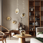 Подвесной светильник с бежевым текстурным кольцом и латунным шаром в центре Tactile  варинант исполнения - 6 | Loft Concept в Ижевске