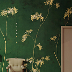 Обои ручная роспись Bamboo Golden on Edo Green India tea paper варинант исполнения - 1 | Loft Concept в Ижевске