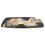 Обеденный стол с прямоугольной черно-золотой столешницей из стекла на 4-х металлических ножках Gold and Black Marble варинант исполнения - 3 | Loft Concept в Ижевске