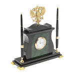 Часы настольные с Гербом России и 2-мя шариковыми ручками в комплекте Stone Clock варинант исполнения - 2 | Loft Concept в Ижевске