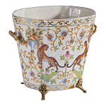 Кашпо с растительным и животным орнаментом на бронзовых ножках Turquoise Blooming Garden варинант исполнения - 2 | Loft Concept в Ижевске