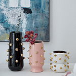 Ваза черная цилиндрическая с глянцевым покрытием и золотыми декоративными элементами Molecule Collection варинант исполнения - 4 | Loft Concept в Ижевске