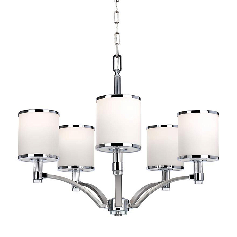 Люстра с белыми стеклянными плафонами в форме цилиндра Feiss Никель Хром Белый Бежевый в Ижевске | Loft Concept 