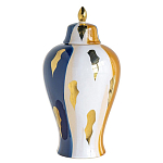 Ваза с крышкой и мазками синего и золого цвета на белом фоне Chinoiserie Ceramics варинант исполнения - 1 | Loft Concept в Ижевске
