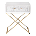 Приставной столик с выдвижным ящиком  White Table Carved Pattern варинант исполнения - 4 | Loft Concept в Ижевске