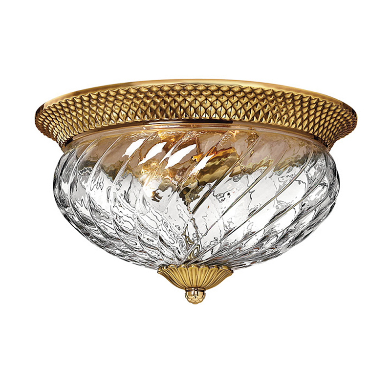 Потолочный светильник цвета латунь с прозрачным рифленым плафоном в форме чаши Hinkley Латунь Прозрачное Стекло в Ижевске | Loft Concept 